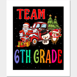 Team 6Th Grade Santa And Reindeer Christmas Posters and Art